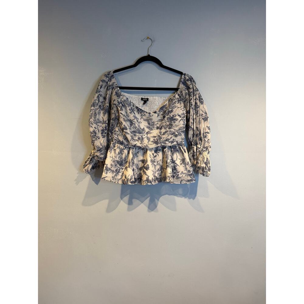 Express Blue Floral Peplum Blouse Size M